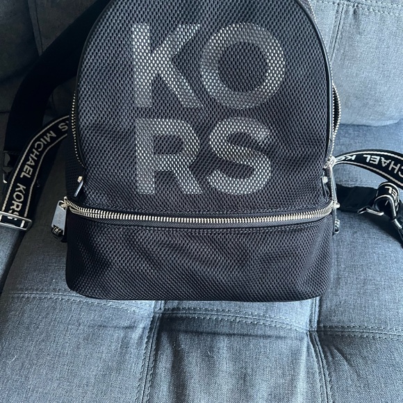 Michael Kors Black Mesh Backpack with Silver Accents